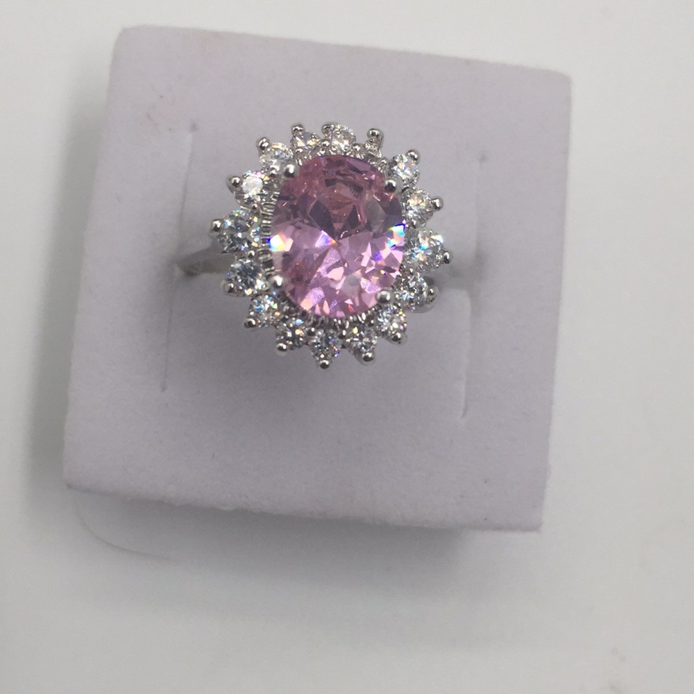 3 CARAT OVAL AAA PINK SAPPHIRE WHITE SAPPHIRE SZ 8